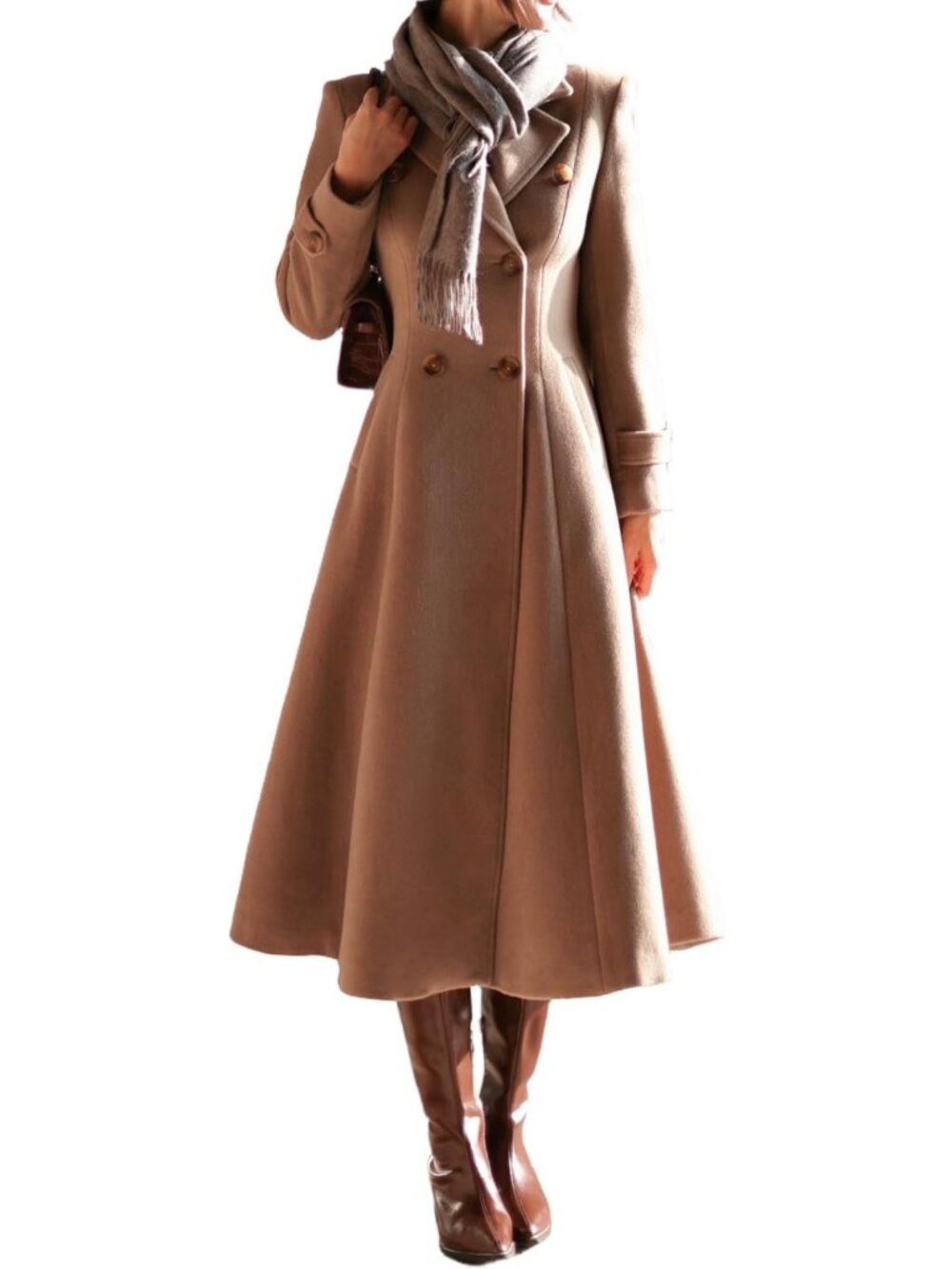 Chic Women's Long Wool Trench Coat - Double Breasted Peacoat for Fall & Winter